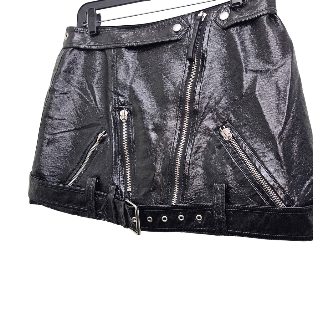 Nonchalant Label Campbell Mini Skirt L Black Faux Leather Glam Moto Biker Edgy - Picture 3 of 9